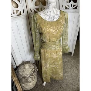 Vintage 60s 70s Vera Hicks Helga Green Yellow Retro Funky Dress Medium Small